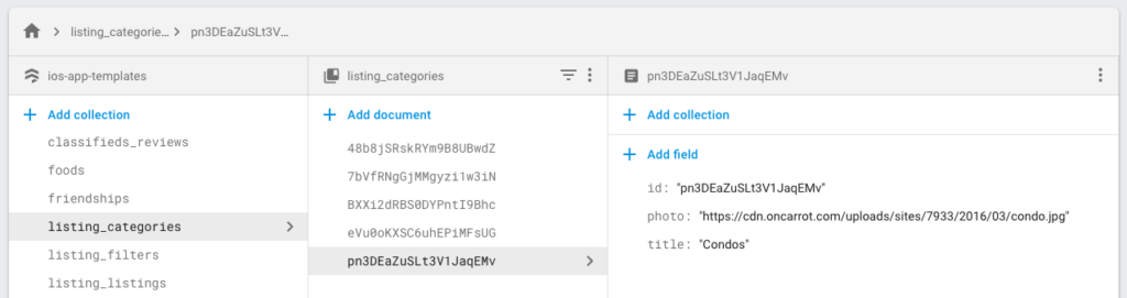 Firestore categories