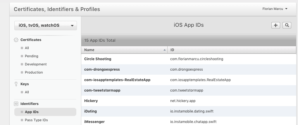 apple bundle identifier certificate portal