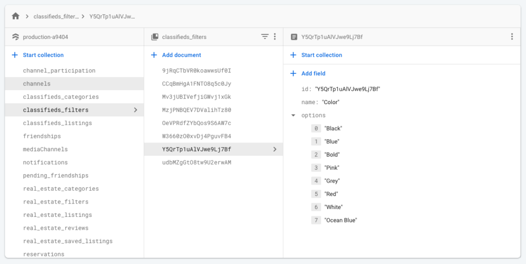Classifieds Firebase Tables setup step 1