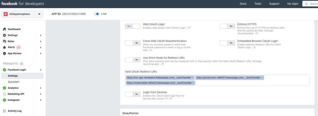 Facebook Login setup step 3