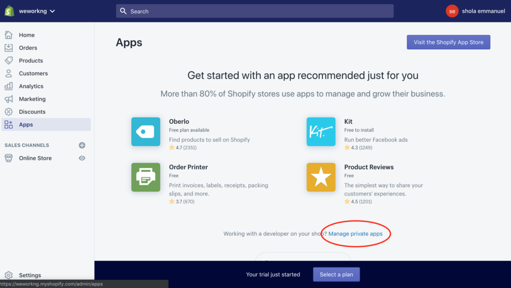 Manage private apps