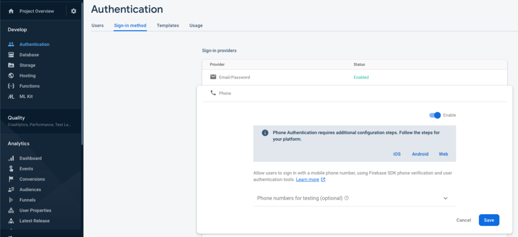 phone authentication firebase