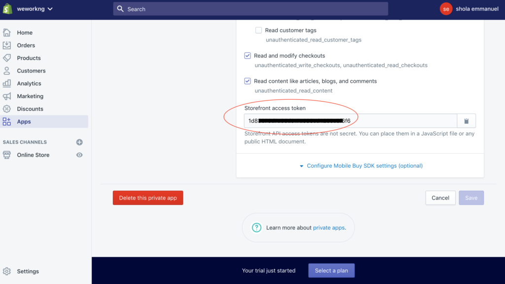 Storefront access token