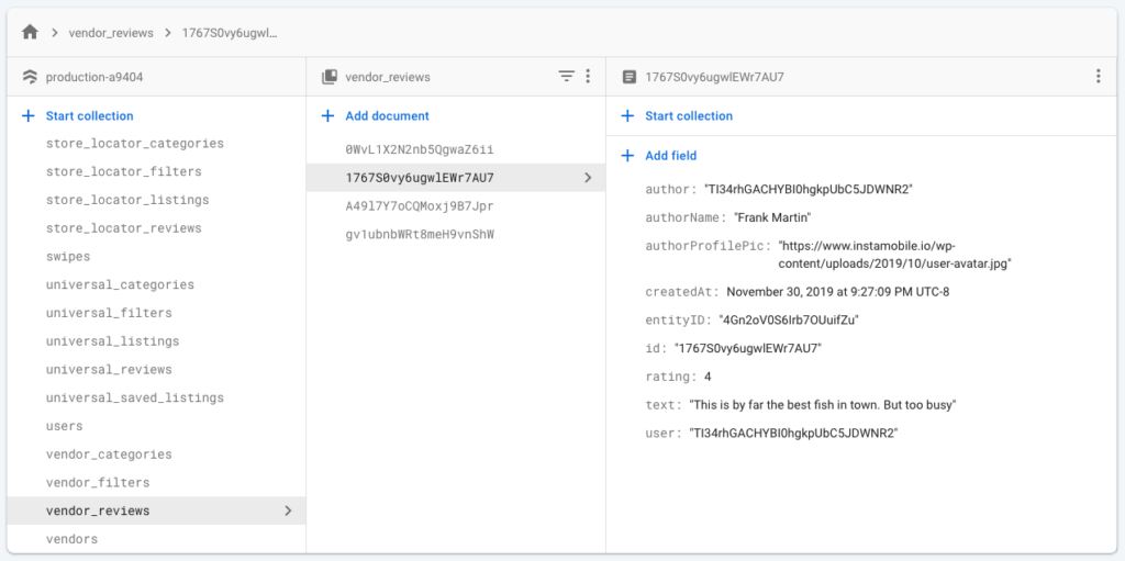 UberEats Firebase Tables setup step 10