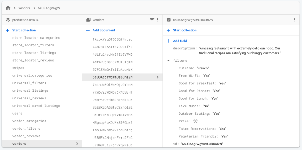 UberEats Firebase Tables setup step 6