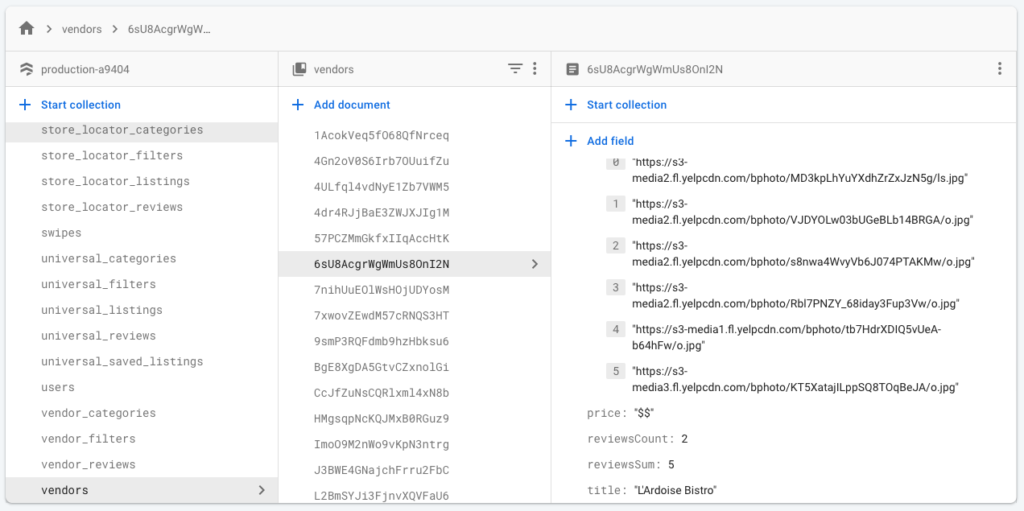 UberEats Firebase Tables setup step 8