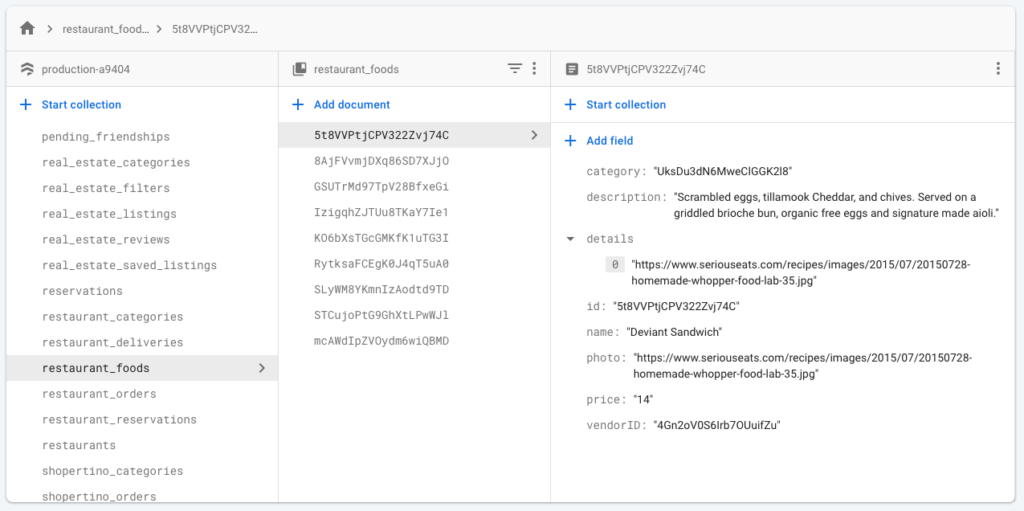 UberEats Firebase Tables setup step 9